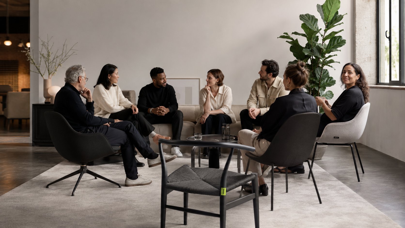 An open circle of members listening to one another